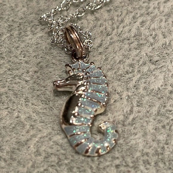 Jewelry - Blue Sparkling Sea Horse 925 Sterling Silver & 18” plated silver chain